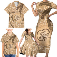 Gulf of Mexico Forever Family Matching Short Sleeve Bodycon Dress and Hawaiian Shirt Mexican Turtle Brown Version