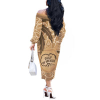 Gulf of Mexico Forever Off The Shoulder Long Sleeve Dress Mexican Turtle Brown Version