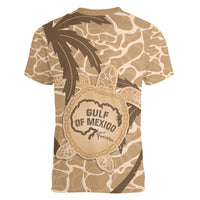 Gulf of Mexico Forever Women V-Neck T-Shirt Mexican Turtle Brown Version