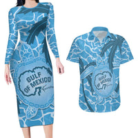 Gulf of Mexico Forever Couples Matching Long Sleeve Bodycon Dress and Hawaiian Shirt Mexican Turtle Blue Version