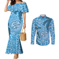 Gulf of Mexico Forever Couples Matching Mermaid Dress and Long Sleeve Button Shirt Mexican Turtle Blue Version