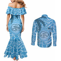 Gulf of Mexico Forever Couples Matching Mermaid Dress and Long Sleeve Button Shirt Mexican Turtle Blue Version