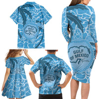 Gulf of Mexico Forever Family Matching Long Sleeve Bodycon Dress and Hawaiian Shirt Mexican Turtle Blue Version