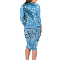 Gulf of Mexico Forever Family Matching Long Sleeve Bodycon Dress and Hawaiian Shirt Mexican Turtle Blue Version