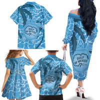 Gulf of Mexico Forever Family Matching Off The Shoulder Long Sleeve Dress and Hawaiian Shirt Mexican Turtle Blue Version