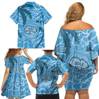 Gulf of Mexico Forever Family Matching Off Shoulder Short Dress and Hawaiian Shirt Mexican Turtle Blue Version