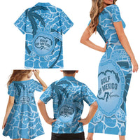 Gulf of Mexico Forever Family Matching Short Sleeve Bodycon Dress and Hawaiian Shirt Mexican Turtle Blue Version