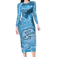 Gulf of Mexico Forever Long Sleeve Bodycon Dress Mexican Turtle Blue Version