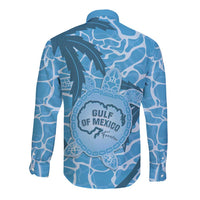 Gulf of Mexico Forever Long Sleeve Button Shirt Mexican Turtle Blue Version