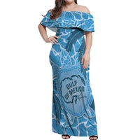 Gulf of Mexico Forever Off Shoulder Maxi Dress Mexican Turtle Blue Version