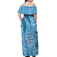 Gulf of Mexico Forever Off Shoulder Maxi Dress Mexican Turtle Blue Version