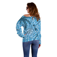 Gulf of Mexico Forever Off Shoulder Sweater Mexican Turtle Blue Version