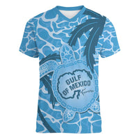 Gulf of Mexico Forever Women V-Neck T-Shirt Mexican Turtle Blue Version