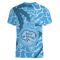 Gulf of Mexico Forever Women V-Neck T-Shirt Mexican Turtle Blue Version