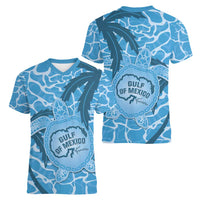 Gulf of Mexico Forever Women V-Neck T-Shirt Mexican Turtle Blue Version