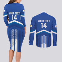 Custom Cyprus Football Couples Matching Long Sleeve Bodycon Dress and Long Sleeve Button Shirt Go Champions
