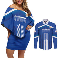 Custom Cyprus Football Couples Matching Off Shoulder Short Dress and Long Sleeve Button Shirt Go Champions