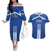 Custom Cyprus Football Couples Matching Off The Shoulder Long Sleeve Dress and Hawaiian Shirt Go Champions