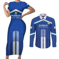 Custom Cyprus Football Couples Matching Short Sleeve Bodycon Dress and Long Sleeve Button Shirt Go Champions