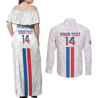 Custom Faroe Islands Football Couples Matching Off Shoulder Maxi Dress and Long Sleeve Button Shirt Come On National Team