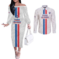 Custom Faroe Islands Football Couples Matching Off The Shoulder Long Sleeve Dress and Long Sleeve Button Shirt Come On National Team