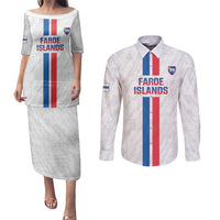 Custom Faroe Islands Football Couples Matching Puletasi and Long Sleeve Button Shirt Come On National Team