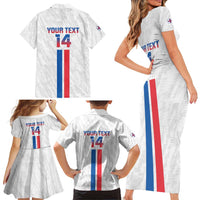 Custom Faroe Islands Football Family Matching Short Sleeve Bodycon Dress and Hawaiian Shirt Come On National Team