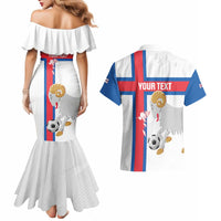 Custom Faroe Islands Football Couples Matching Mermaid Dress and Hawaiian Shirt Coat Of Arms Flag Style