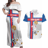 Custom Faroe Islands Football Couples Matching Off Shoulder Maxi Dress and Hawaiian Shirt Coat Of Arms Flag Style