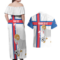 Custom Faroe Islands Football Couples Matching Off Shoulder Maxi Dress and Hawaiian Shirt Coat Of Arms Flag Style