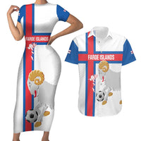 Custom Faroe Islands Football Couples Matching Short Sleeve Bodycon Dress and Hawaiian Shirt Coat Of Arms Flag Style