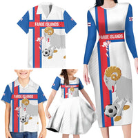 Custom Faroe Islands Football Family Matching Long Sleeve Bodycon Dress and Hawaiian Shirt Coat Of Arms Flag Style