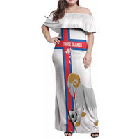 Custom Faroe Islands Football Family Matching Off Shoulder Maxi Dress and Hawaiian Shirt Coat Of Arms Flag Style