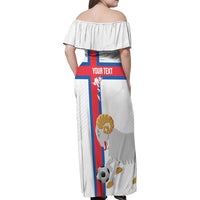 Custom Faroe Islands Football Family Matching Off Shoulder Maxi Dress and Hawaiian Shirt Coat Of Arms Flag Style