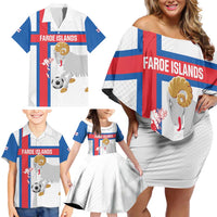 Custom Faroe Islands Football Family Matching Off Shoulder Short Dress and Hawaiian Shirt Coat Of Arms Flag Style