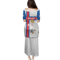 Custom Faroe Islands Football Family Matching Puletasi and Hawaiian Shirt Coat Of Arms Flag Style