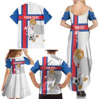 Custom Faroe Islands Football Family Matching Summer Maxi Dress and Hawaiian Shirt Coat Of Arms Flag Style