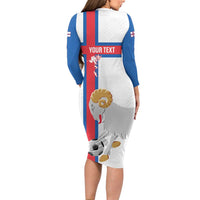Custom Faroe Islands Football Long Sleeve Bodycon Dress Coat Of Arms Flag Style