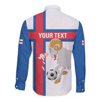 Custom Faroe Islands Football Long Sleeve Button Shirt Coat Of Arms Flag Style