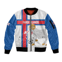 Custom Faroe Islands Football Sleeve Zip Bomber Jacket Coat Of Arms Flag Style