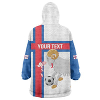 Custom Faroe Islands Football Wearable Blanket Hoodie Coat Of Arms Flag Style