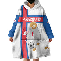 Custom Faroe Islands Football Wearable Blanket Hoodie Coat Of Arms Flag Style