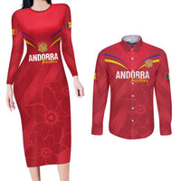 Custom Andorra Football Couples Matching Long Sleeve Bodycon Dress and Long Sleeve Button Shirt Come On Tricolors Poet's Narcissus