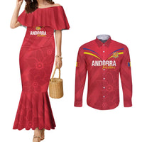 Custom Andorra Football Couples Matching Mermaid Dress and Long Sleeve Button Shirt Come On Tricolors Poet's Narcissus