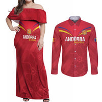 Custom Andorra Football Couples Matching Off Shoulder Maxi Dress and Long Sleeve Button Shirt Come On Tricolors Poet's Narcissus