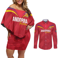 Custom Andorra Football Couples Matching Off Shoulder Short Dress and Long Sleeve Button Shirt Come On Tricolors Poet's Narcissus