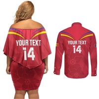 Custom Andorra Football Couples Matching Off Shoulder Short Dress and Long Sleeve Button Shirt Come On Tricolors Poet's Narcissus