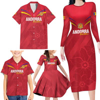 Custom Andorra Football Family Matching Long Sleeve Bodycon Dress and Hawaiian Shirt Come On Tricolors Poet's Narcissus