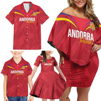 Custom Andorra Football Family Matching Off Shoulder Short Dress and Hawaiian Shirt Come On Tricolors Poet's Narcissus