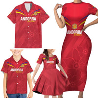 Custom Andorra Football Family Matching Short Sleeve Bodycon Dress and Hawaiian Shirt Come On Tricolors Poet's Narcissus